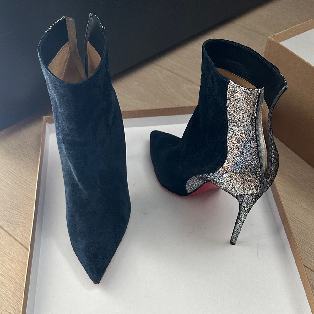 Authentic Elegant blue and Silver Stiletto Ankle Boots size 38